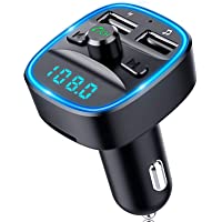 Los mejores  - Bovon Transmisor FM Bluetooth Coche- [Luz de Anillo Azul] Manos Libres Bluetooth para Coche- Cargador de Coche con Doble…